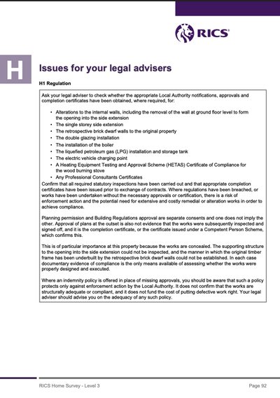 Level 3 report page 92, Section H1 Regulation: approvals and completion certificates for alterations and installations.